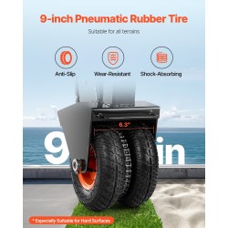 Perävaunun siirtovaunu hiiliteräs 227 kg korkeussäädettävä 330–590 mm 9 tuuman pneumaattinen rengas