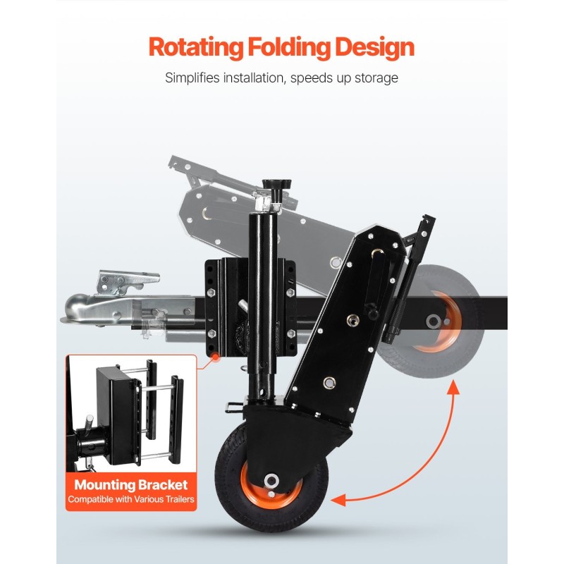 Perävaunun siirtovaunu hiiliteräs 227 kg korkeussäädettävä 330–590 mm 9 tuuman pneumaattinen rengas