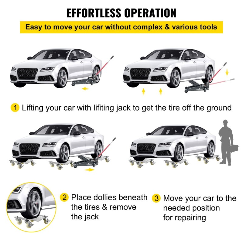 Ajoneuvon siirtovaunut 2 kpl teräs 500 kg vaunua kohti 406x305 mm