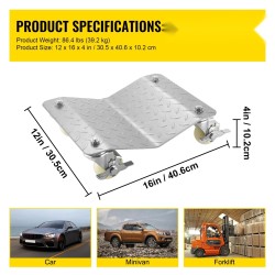 Ajoneuvon siirtovaunut 2 kpl teräs 500 kg vaunua kohti 406x305 mm