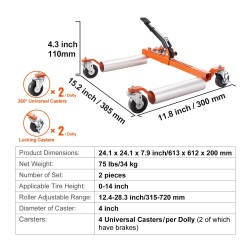 Räikkämekaaninen rengaskärry 2 kappaletta 1360 kg kantavuus lukittavat 10 cm kääntöpyörät