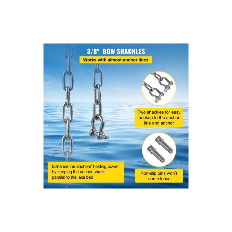 Ankkurikettinki 316-ruostumattomasta teräksestä 6,1 m 8 mm kaksi D-sakkelia pienille veneille