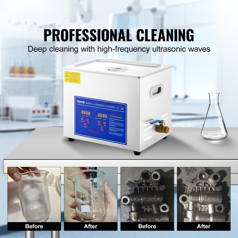 Ultraäänipesuri 10 l 304 ruostumaton teräs 40 kHz digitaalinen ajastin ja lämmitin