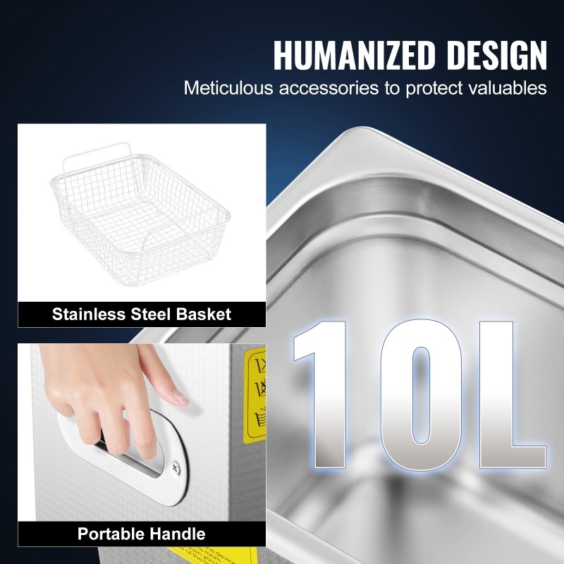 Ultraäänipesuri 10 l 304 ruostumaton teräs 40 kHz digitaalinen ajastin ja lämmitin