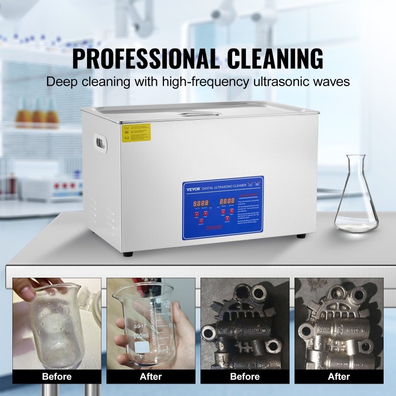 Ultraäänipesuri 30 l ruostumaton teräs 40 kilohertsi digitaalinen ajastin lämmitys
