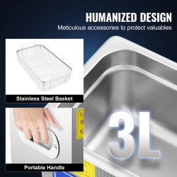 Ultraäänipesuri 2,85 litraa 304 ruostumatonta terästä 40 kilohertsiä digitaalinen ajastin lämmityksellä