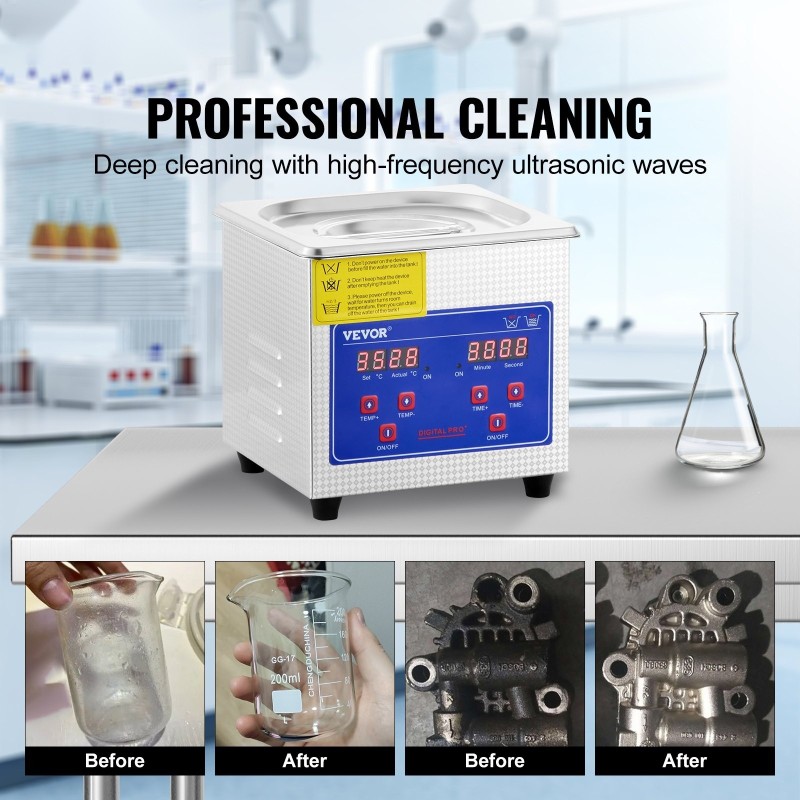 Ultraäänipuhdistin 40 kHz ruostumatonta 304-terästä digitaalinen ajastin lämmitys koruille kelloille silmälaseille