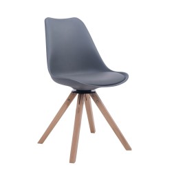 Tyylikäs pyörivä vierailutuoli puisella jalustalla ja keinonahkaistuimella