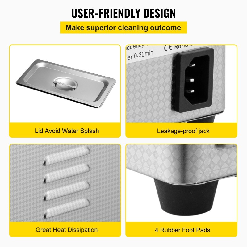 Ultraäänipesuri 0,8 l 304-ruostumaton teräsallas 40 kHz 24 W ajastin LED-näytöllä