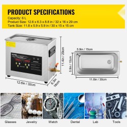 Ultraäänipesuri 6L 40 kHz 180W ultraääni 400W lämpötilansäädöllä ruostumaton teräs digitaalinen ajastin