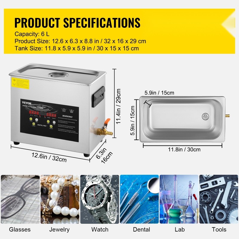 Ultraäänipesuri 6L 40 kHz 180W ultraääni 400W lämpötilansäädöllä ruostumaton teräs digitaalinen ajastin