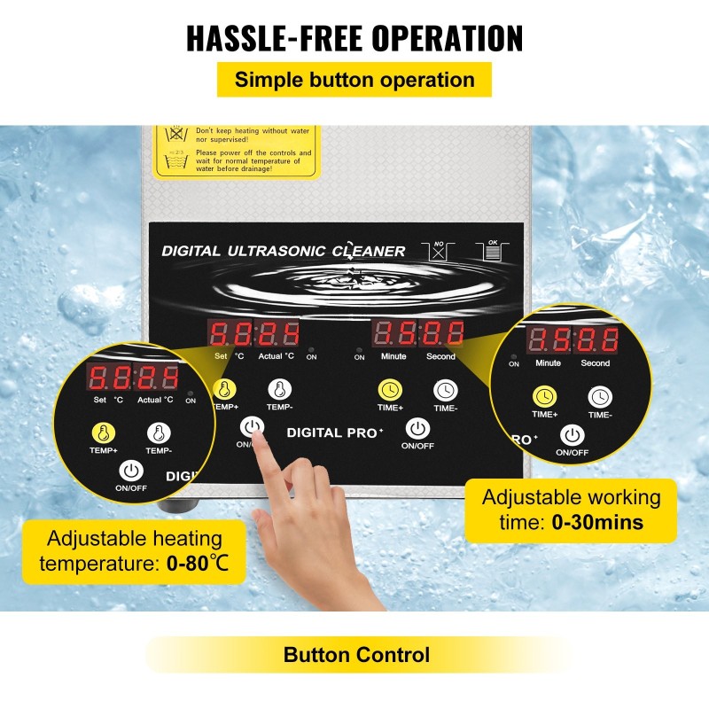 Ultraäänipesuri 2L 304-ruostumatonta terästä 40kHz 60W ultraääni 200W lämmitys