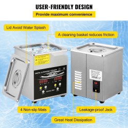 Ultraäänipesuri 2L 304-ruostumatonta terästä 40kHz 60W ultraääni 200W lämmitys