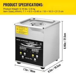 Ultraäänipesuri 2L 304-ruostumatonta terästä 40kHz 60W ultraääni 200W lämmitys