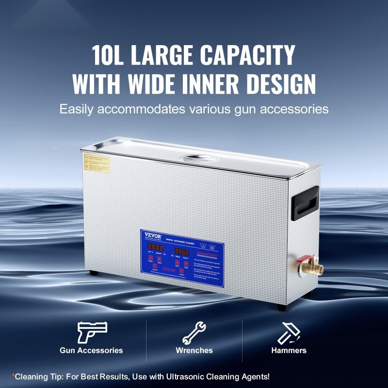 Ultraäänipesuri 10L 300W teho 40kHz 304 ruostumaton teräs korilla aseosille