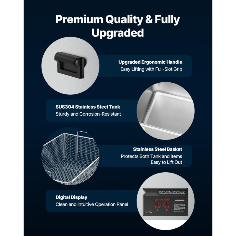 Ultraäänipesuri 50L ruostumatonta terästä 840W ultraääniteho 1500W lämmitys digitaalinen näyttö pyörillä