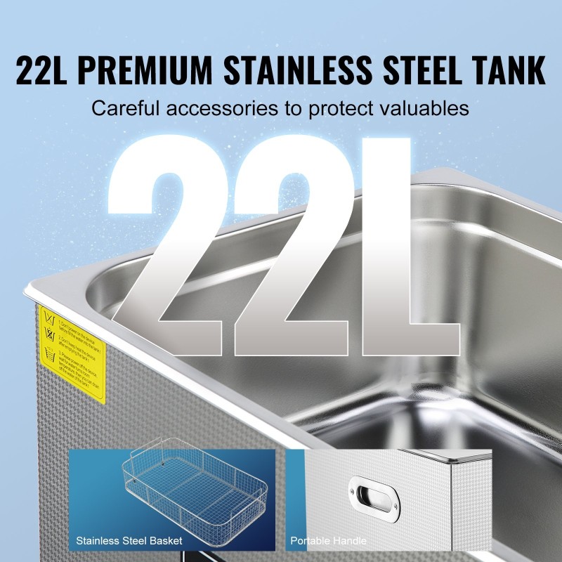 Ultraäänipesuri 22 l ruostumaton teräs säiliö 40 kHz lämmitys digitaalinen ajastin