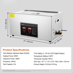 Ultraäänipesuri 22 l ruostumaton teräs säiliö 40 kHz lämmitys digitaalinen ajastin
