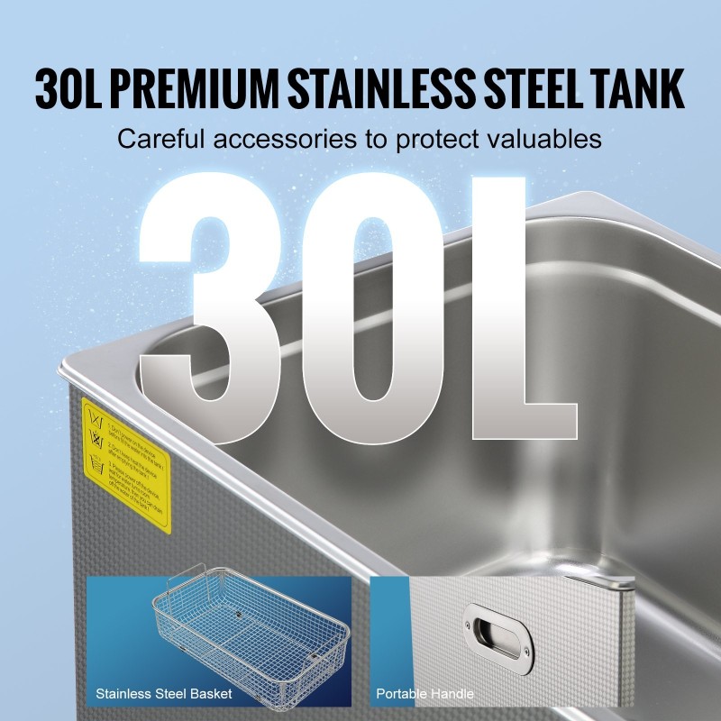 Ultraäänipesuri 30 l ruostumaton terässäiliö digitaalinen ajastin säädettävä lämpö koruille