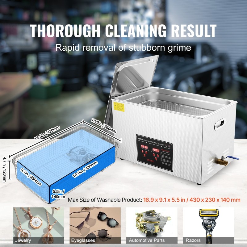 Ultraäänipesuri 30 l ruostumaton terässäiliö digitaalinen ajastin säädettävä lämpö koruille