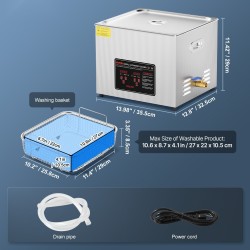 Ultrasoninen puhdistuskone 15 litraa 304-ruostumaton teräs 40 kHz 360W digitaalipaneeli kori