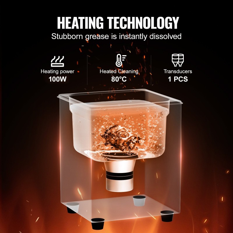 Ultraäänipuhdistin 1,3l 40kHz 50W ultraääni 50W lämmitys 304 ruostumaton teräs