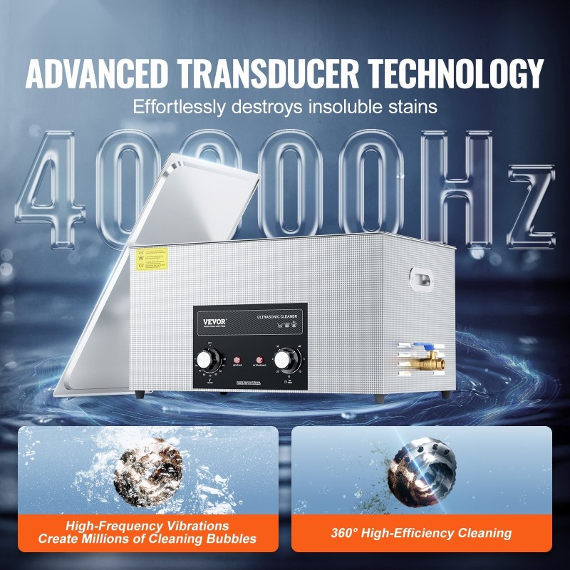 Ultraäänipesuri 22L 304-ruostumaton teräs säiliö 480W 40kHz 600W lämmitys