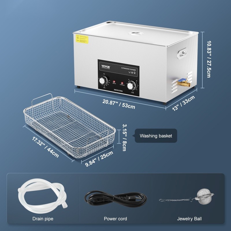 Ultraäänipesuri 22L 304-ruostumaton teräs säiliö 480W 40kHz 600W lämmitys