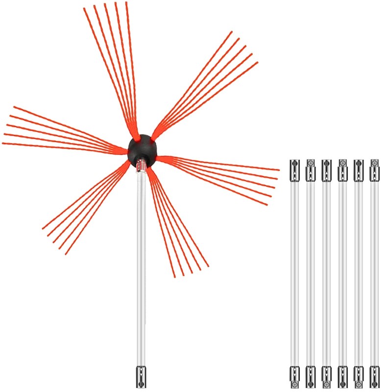 Savupiipun puhdistussetti Nylonvarret 7 m 7 vartta porakonekäyttöön 4–12 tuumaa