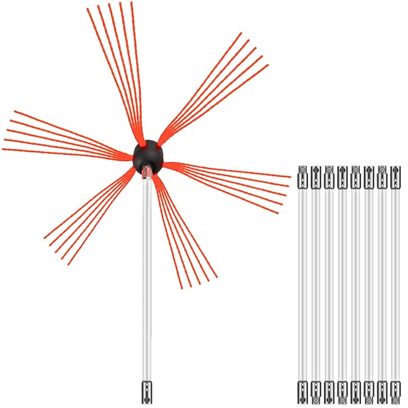 Savupiipun puhdistussarja nailonista yhdeksän metrin pituus yhdeksällä joustavalla vartella porakonekäyttöön