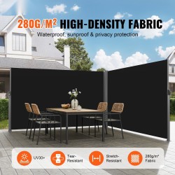 Sivumarkiisi alumiinirunko 180x600 cm PU-pinnoitettu 280 g/m² polyesterikangas musta terassille