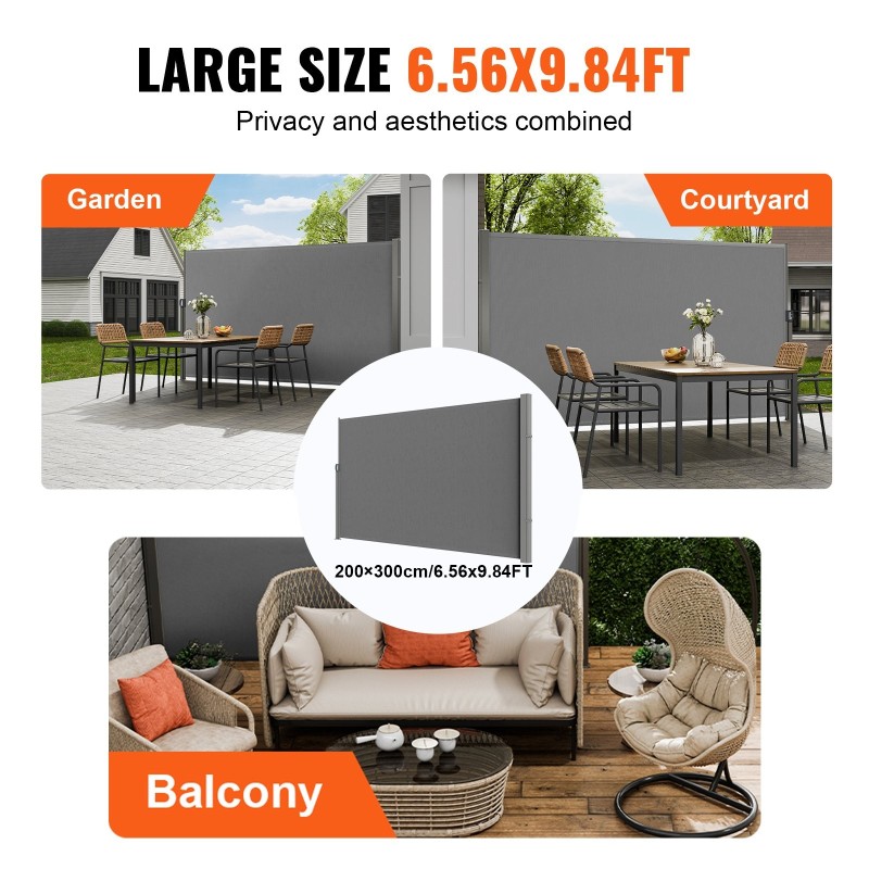 Vedettävä sivumarkiisi 200×300 cm polyesteri 180 g/m² PU-pinnoitteella UV30+ harmaa