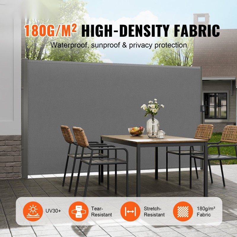 Sivumarkiisi vedettävä 160×300 cm polyesteri 180 g/m² PU-pinnoite UV30+ vesitiivis harmaa