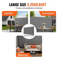 Sivumarkiisi vedettävä 160×300 cm polyesteri 180 g/m² PU-pinnoite UV30+ vesitiivis harmaa