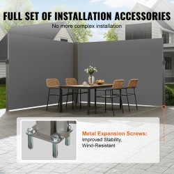 Vedettävä sivumarkiisi 200×600 cm polyesterikangas 180 g/m² PU-pinnoite harmaa ulkokäyttö rautarunko