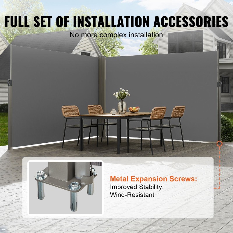 Vedettävä sivumarkiisi 200×600 cm polyesterikangas 180 g/m² PU-pinnoite harmaa ulkokäyttö rautarunko