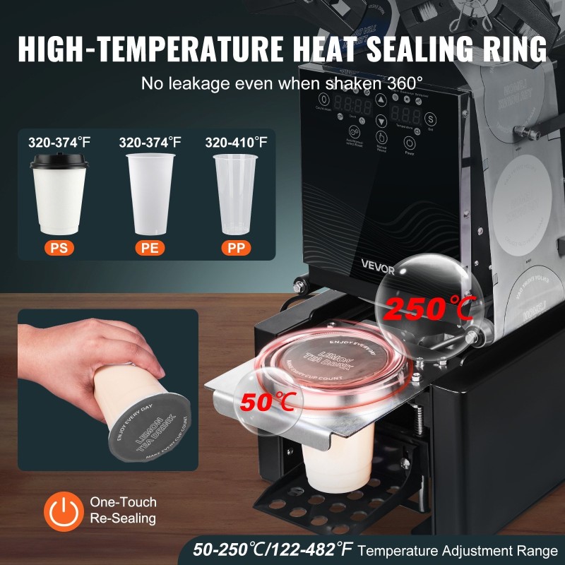 Automaattinen kupinsuljentakone 500–650 kuppia tunnissa 9–19 cm kupeille digitaalinen ohjauspaneeli