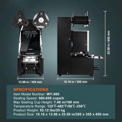 Automaattinen kupinsuljentakone 500–650 kuppia tunnissa 9–19 cm kupeille digitaalinen ohjauspaneeli