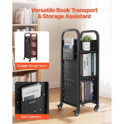 Kirjakärry hiili ja kylmävalssattu teräsrunko 100 kg kantavuus 3 hyllyä 32x35x93,5 cm