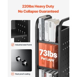 Kirjakärry hiili ja kylmävalssattu teräsrunko 100 kg kantavuus 3 hyllyä 32x35x93,5 cm