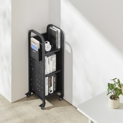 Kirjakärry hiili ja kylmävalssattu teräsrunko 100 kg kantavuus 3 hyllyä 32x35x93,5 cm