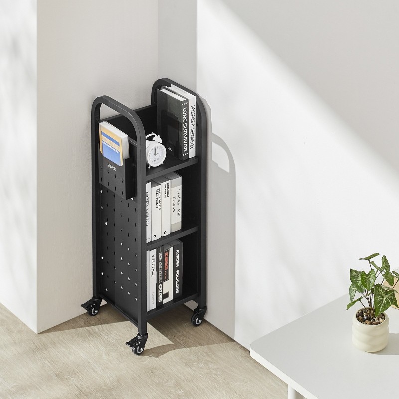 Kirjakärry hiili ja kylmävalssattu teräsrunko 100 kg kantavuus 3 hyllyä 32x35x93,5 cm