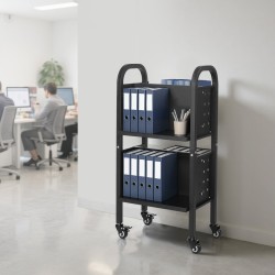 Kirjakärry hiiliteräs 45×33×88 cm 70 kg kaksipuoliset L-muotoiset hyllyt lukittavat pyörät