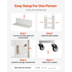 Kirjakärry 3 L-muotoista hyllyä hiiliteräs 150 kg kantavuus lukittavat pyörät valkoinen