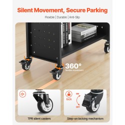 Kirjakärry hiiliteräs 150 kg 77x38x122 cm L-hyllyt 76,2 mm lukittavat pyörät musta