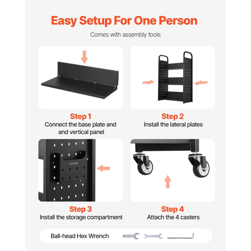 Kirjakärry hiiliteräs 150 kg 77x38x122 cm L-hyllyt 76,2 mm lukittavat pyörät musta