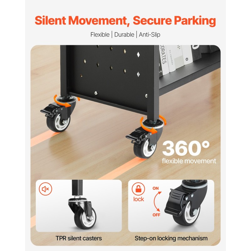 Kirjakärry hiiliteräksinen runko 3 V-muotoiset yksipuoliset hyllyt 150 kg 770x380x1220 mm