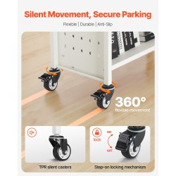 Kirjavaunu hiiliteräsrunko 3 V-muotoista hyllyä 150 kg 770x380x1220 mm lukittavat pyörät valkoinen