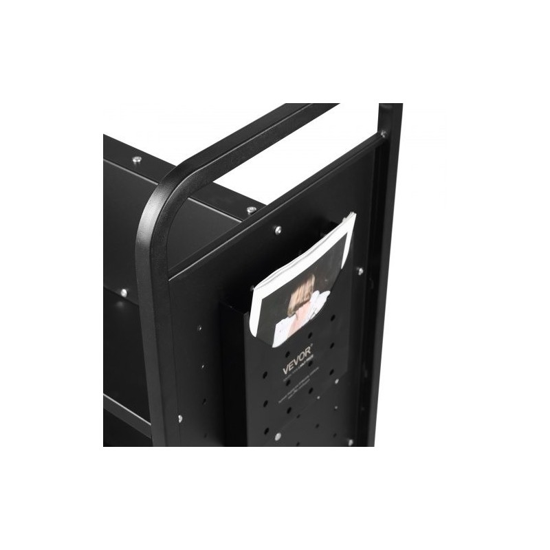 Kirjavaunu hiiliterästä 3 W-muotoista hyllyä 150 kg 4 pyörää 2 lukittavaa