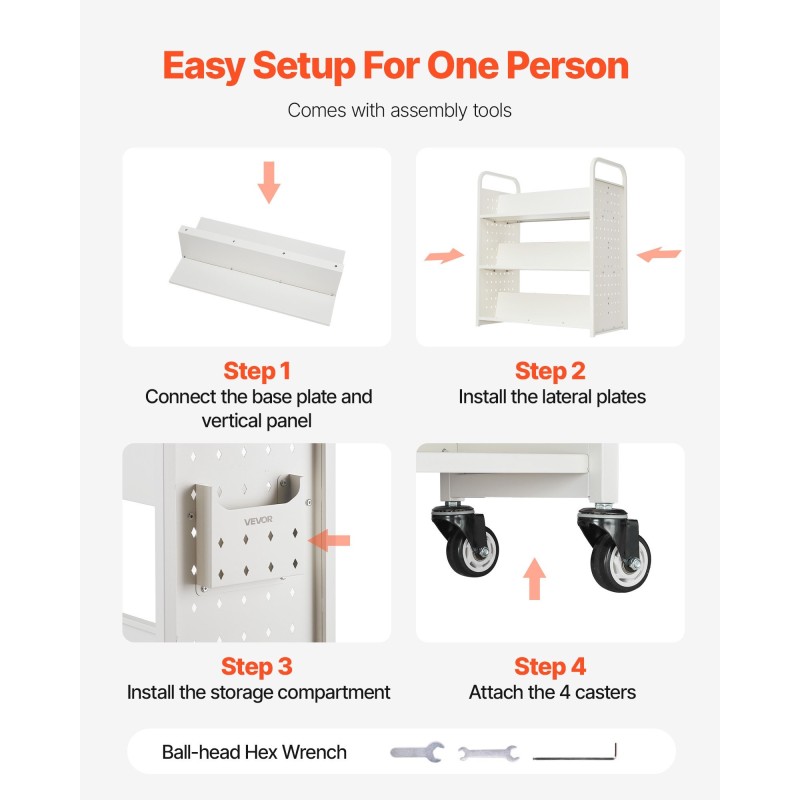 Rullaava kirjakärry hiiliteräs kaksipuoleiset W-muotoiset hyllyt 150 kg kapasiteetti lukittavat pyörät